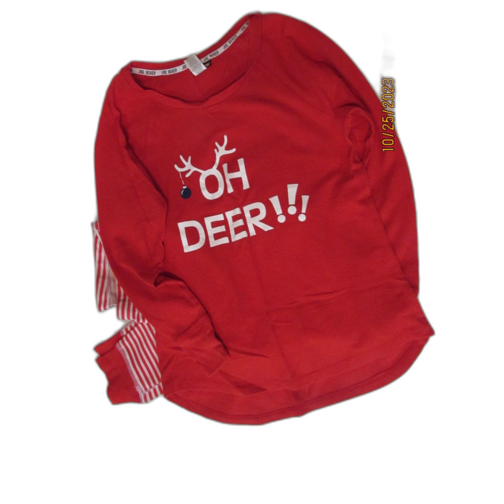 Joe Boxer 2 pc thermal Christmas set Pj size large red white deer cotton blend